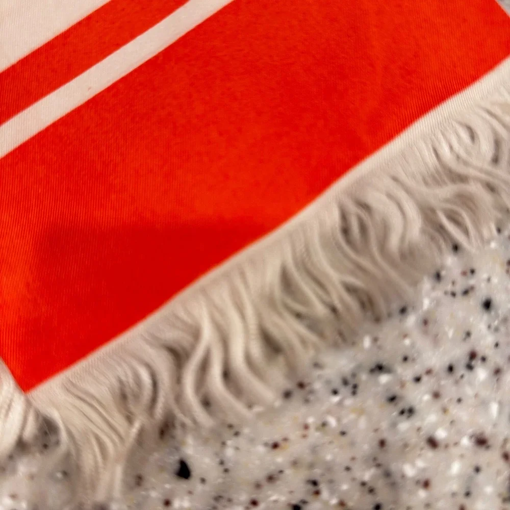 Vintage Japanese Obi Orange‎ Stripe Acetate Scarf with Floral Medallion 70x5.5
